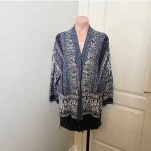Textured Knit Top in Blue and Gray Cardigan Sz L